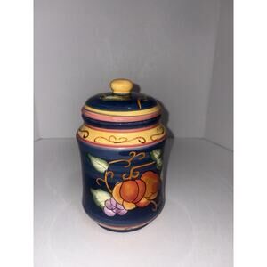 Vintage Hand Painted Ceramic Kitchen Canister With Vibrant Fruit Design